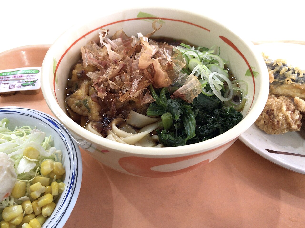 A tray of kishimen noodles from a Japanese university canteen